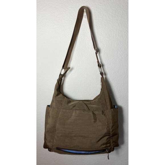 Baggallini Travel Purse Adjustible Strap Outside Pocket for Luggage Handle Brown - Picture 2 of 9